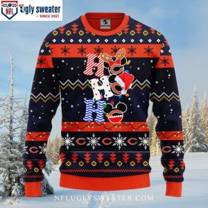 Chicago Bears Ugly Christmas Sweater Logo Print With HoHoHo Mickey 1