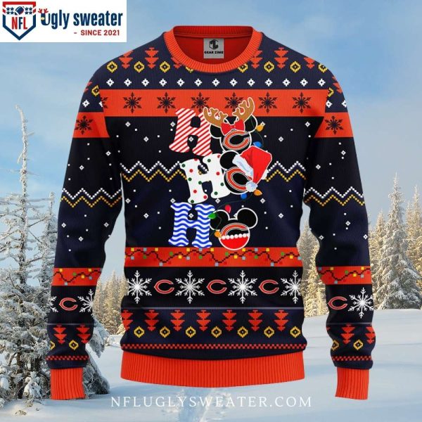 Chicago Bears Ugly Christmas Sweater – Logo Print With HoHoHo Mickey