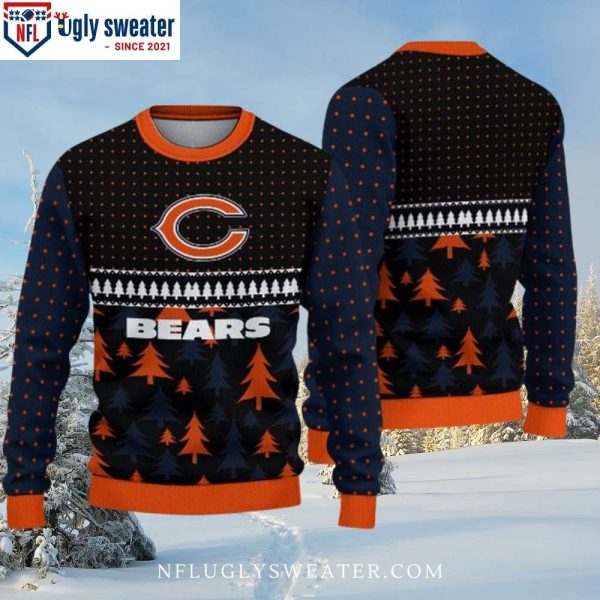 Chicago Bears Ugly Christmas Sweater – Logo Print With Pine Tree Pattern