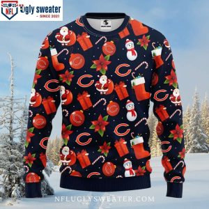 Chicago Bears Ugly Christmas Sweater – Logo Print With Santa Claus And Snowman