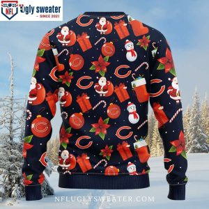 Chicago Bears Ugly Christmas Sweater Logo Print With Santa Claus And Snowman 2