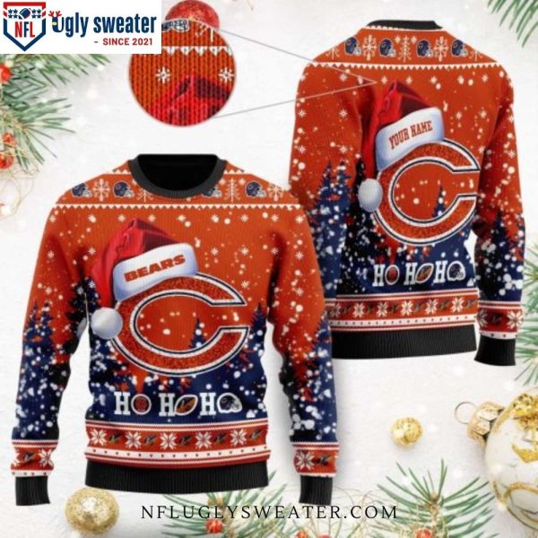 Chicago Bears Ugly Christmas Sweater – Logo Print With Santa Claus Hat