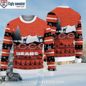 Chicago Bears Ugly Christmas Sweater – Reindeer Pattern With Festive Snow