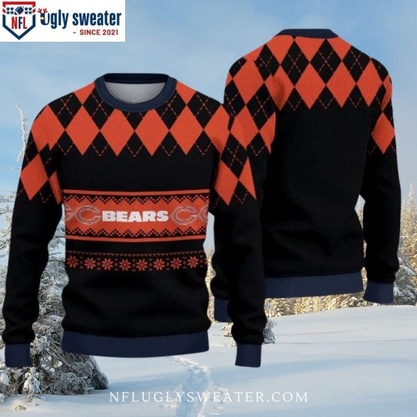 Chicago Bears Xmas Sweater – Logo Print With Diamond Pattern