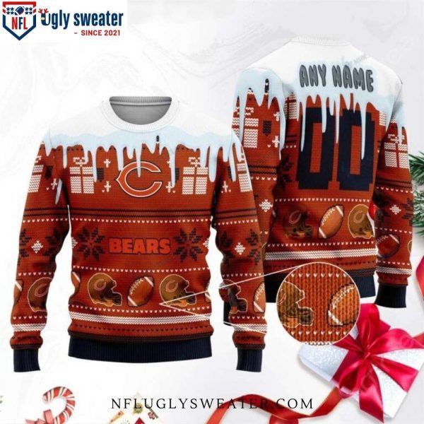 Chill Holiday Vibes – Custom Name Chicago Bears Logo Print Xmas Sweater