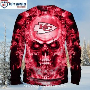 Christmas Gifts For Kc Chiefs Fans Fire Skull Ugly Sweater 1