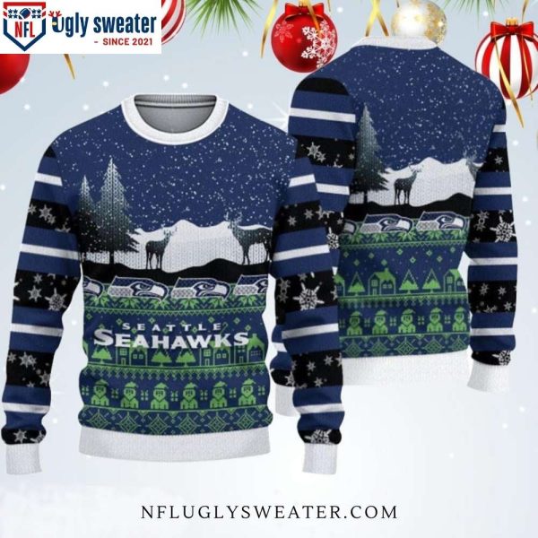 Christmas Reindeer Snow Pattern Seattle Seahawks Ugly Sweater