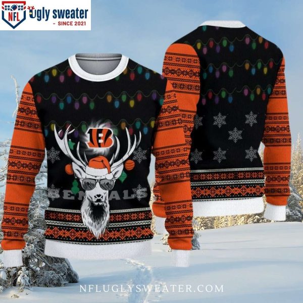 Cincinnati Bengals Logo Print And Funny Christmas Deer Holiday Sweater