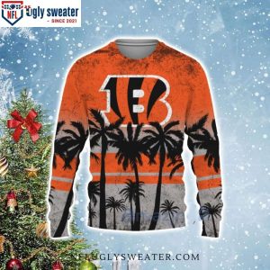 Cincinnati Bengals Logo Print And Tree Beach Gradient Holiday Sweater