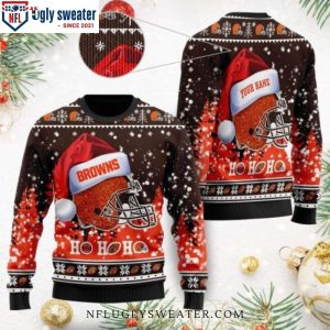 Cleveland Browns Christmas Sweater – Graphic Symbol Wearing Santa Claus Hat