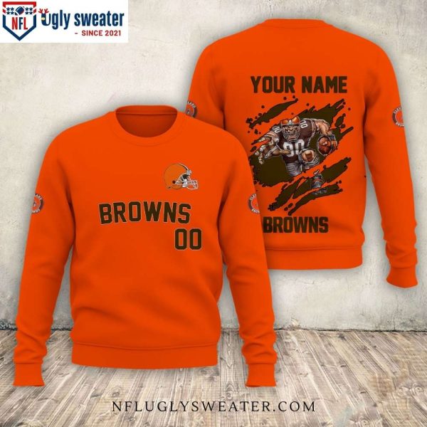 Cleveland Browns Christmas Sweater – Orange Sweater With Team Mascot Graphic