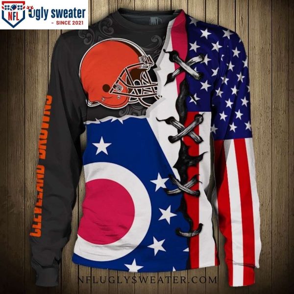 Cleveland Browns Gifts For Him – American Flag Pattern Christmas Sweater