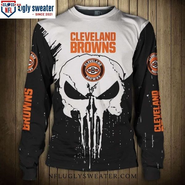 Cleveland Browns Gifts For Him – Skull Graphic Christmas Sweater