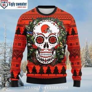 Cleveland Browns Ugly Christmas Sweater – Skull Flower Graphic