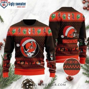 Cleveland Browns Ugly Sweater – Grateful Dead Skull And Bears Graphics