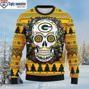 Combine Style And Spirit – Green Bay Packers Skull Flower Ugly Sweater