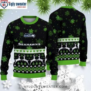 Cozy Seahawks Fandom – Reindeer Motifs And Snowflakes Sweater