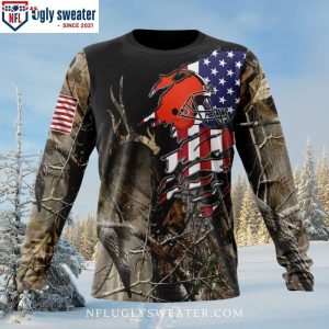 Custom Name And Number America Flag NFL Cleveland Browns Ugly Sweater