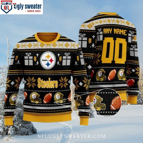 Custom Name Christmas Motifs Pittsburgh Steelers Ugly Christmas Sweater