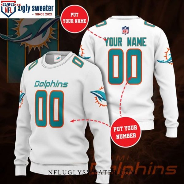 Custom Name Miami Dolphins Logo Graphic Ugly Sweater For Die-Hard Fans