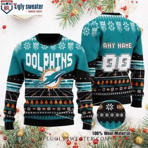 Custom Name Miami Dolphins Rugby Stadium Graphic Ugly Christmas Sweater