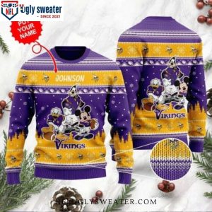 Custom Name Minnesota Vikings Ugly Sweater – Disney Donald Duck Graphic