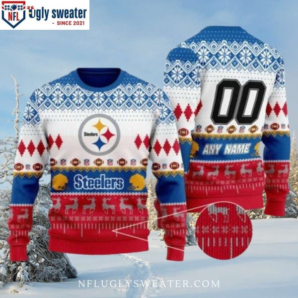 Custom Name Number Ugly Christmas Sweater For Pittsburgh Steelers Fans