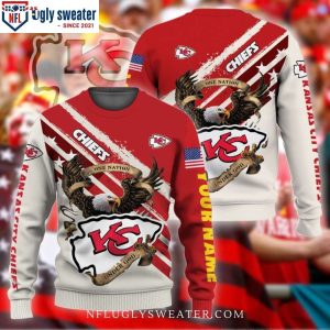 Custom Name Red Cream One Nation Under God NFL Kansas City Chiefs Ugly Sweater