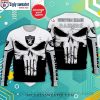 Custom Name NFL Logo Print Raiders Ugly Christmas Sweater – Armor Gray Edition