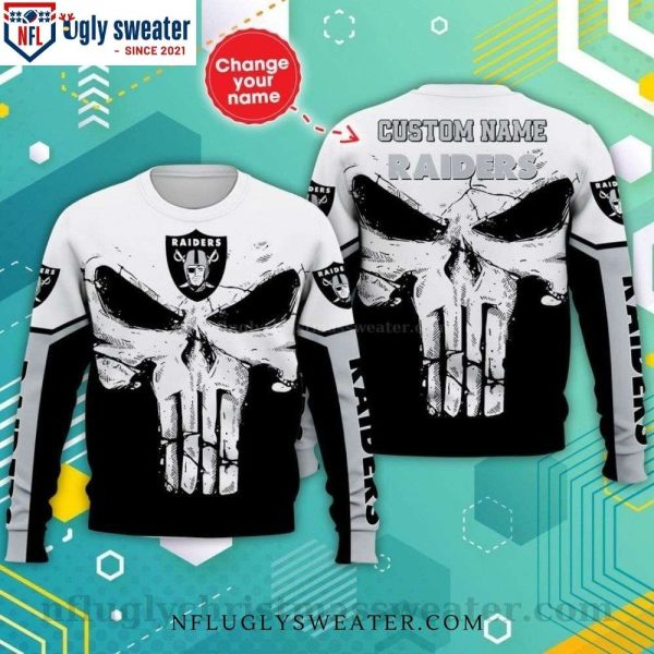 Custom Name Skulls Of Raider Spirit – Logo Print Raiders Ugly Christmas Sweater