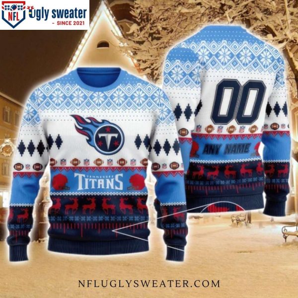 Custom Name Tennessee Titans Ugly Christmas Sweater With Reindeer