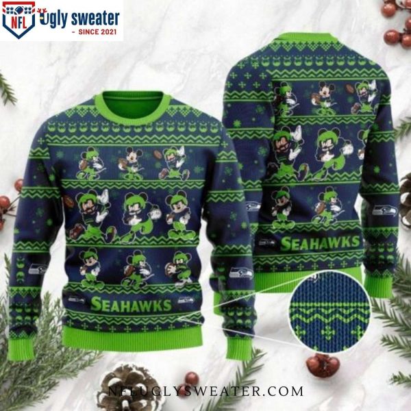 Cute Mickey Mouse Graphics Seattle Seahawks Ugly Christmas Sweater