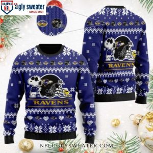 Cute The Snoopy Show Football Helmet Ravens Ugly Christmas Sweater