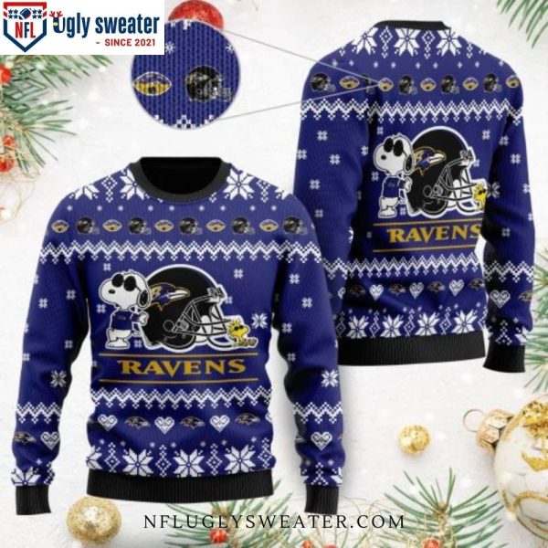 Cute The Snoopy Show Football Helmet Ravens Ugly Christmas Sweater