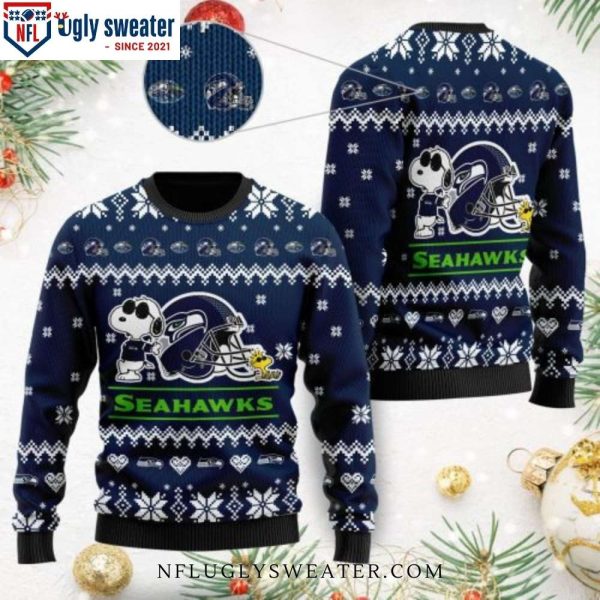 Cute The Snoopy Show Football Helmet Seattle Seahawks Ugly Christmas Sweater