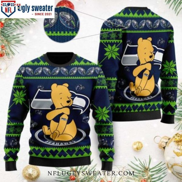 Cute Winnie The Pooh Bear Graphic Seattle Seahawks Christmas Sweater