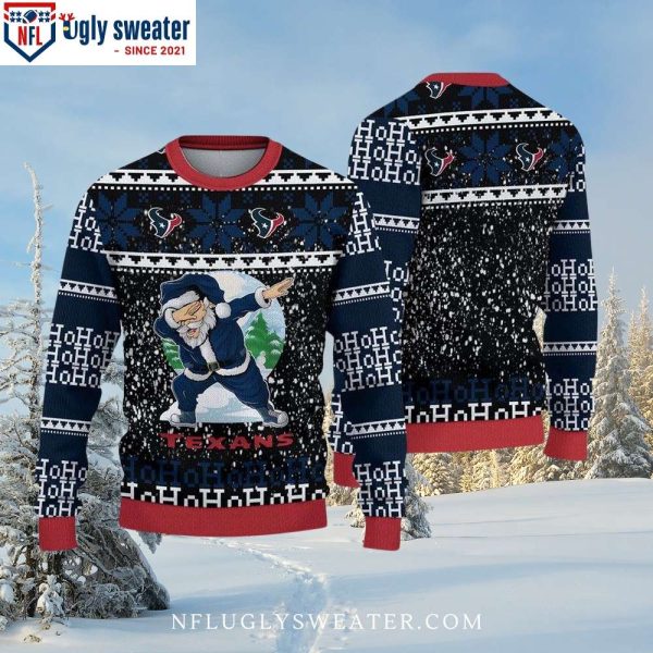 Dabbing Santa Houston Texans Snowy Christmas Ugly Sweater