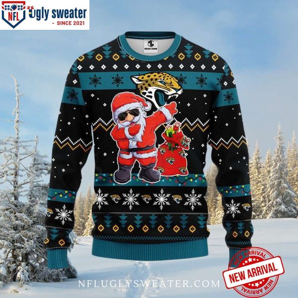 Dabbing Santa Jacksonville Jaguars Ugly Xmas Sweater With Gift Sack