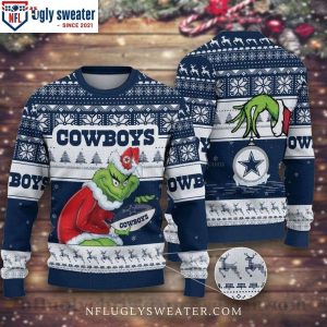 Dallas Cowboys Christmas The Grinch All Over Print Ugly Christmas Sweater, Dallas Cowboys Gifts For Men