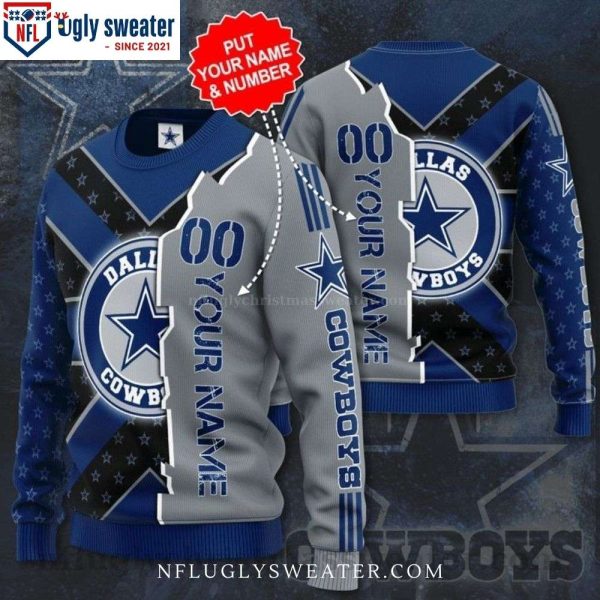 Dallas Cowboys Logo Print – Personalized Grey Blue Black Star Ugly Christmas Sweater