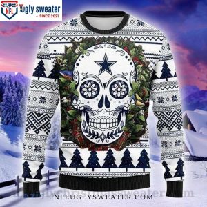 Dallas Cowboys Skull Flower All Over Print Funny Xmas Sweaters, Dallas Cowboys Gifts For Men