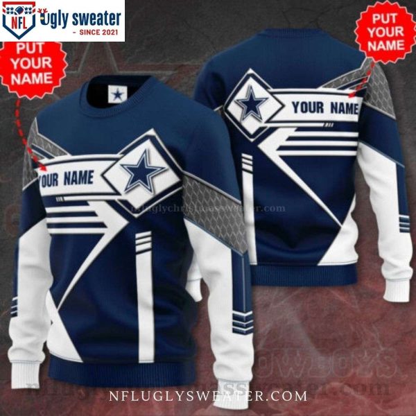 Dallas Cowboys Ugly Christmas Sweater With Custom Name – Great Gift For Cowboys Fans