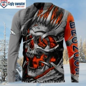 Denver Broncos Christmas Sweater Edgy Skull Design For Fans 1