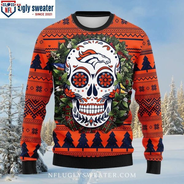 Denver Broncos Logo Print Ugly Christmas Sweater – Skull Flower Delight