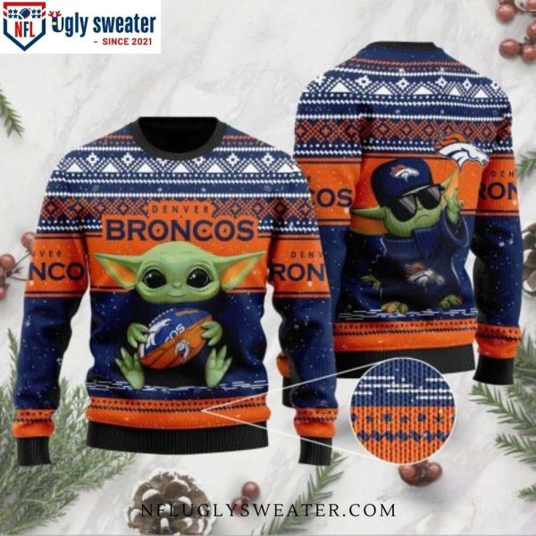 Denver Broncos Logo Print Ugly Sweater – Yoda Hug Football Edition