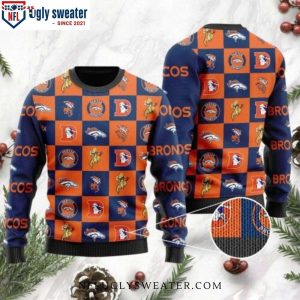 Denver Broncos Ugly Sweater With Checkered Flannel Logo – Festive Fan Gear