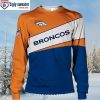 Festive Denver Broncos Ugly Sweater – Symbol With Santa Hat Design