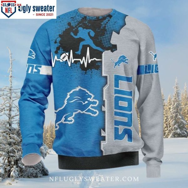 Detroit Lions Beating Curve 3D Pattern Ugly Christmas Sweater