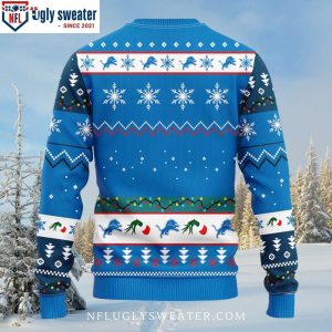 Detroit Lions Christmas Sweater – Grinch Graphic And Christmas Light