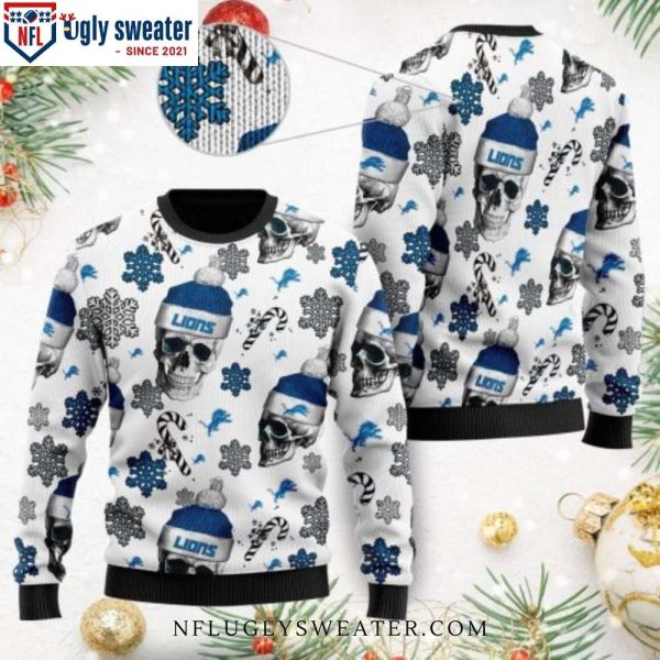 Detroit Lions Christmas Sweater – NFL Santa Skulls Motifs